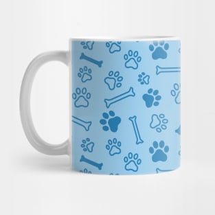 Pet - Cat or Dog Paw Footprint and Bone Pattern in Blue Tones Mug
